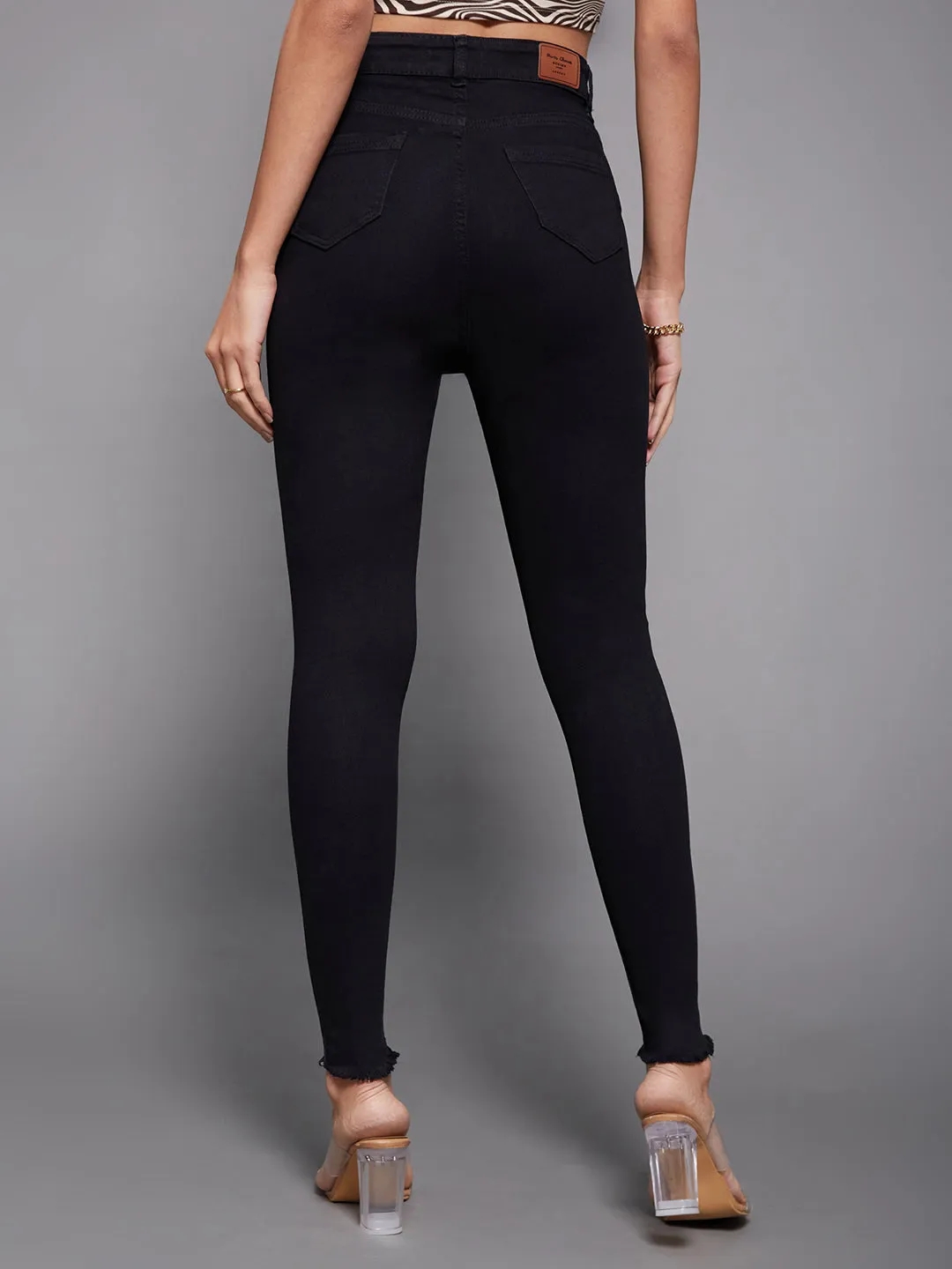 24/7 Comfort Black Cotton Skinny Fit Cropped High Rise Stretchable Denim Jeans