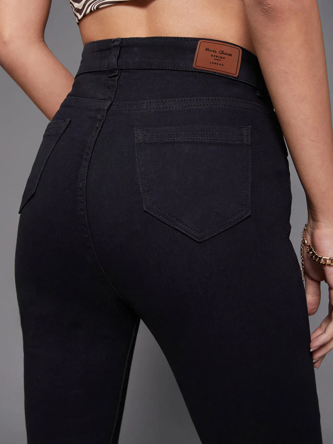 24/7 Comfort Black Cotton Skinny Fit Cropped High Rise Stretchable Denim Jeans