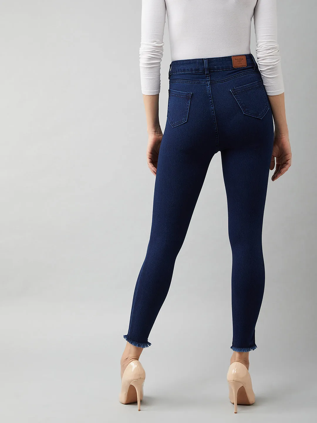 24/7 Comfort Navy Blue Cotton Skinny Fit Cropped High Rise Stretchable Denim Jeans