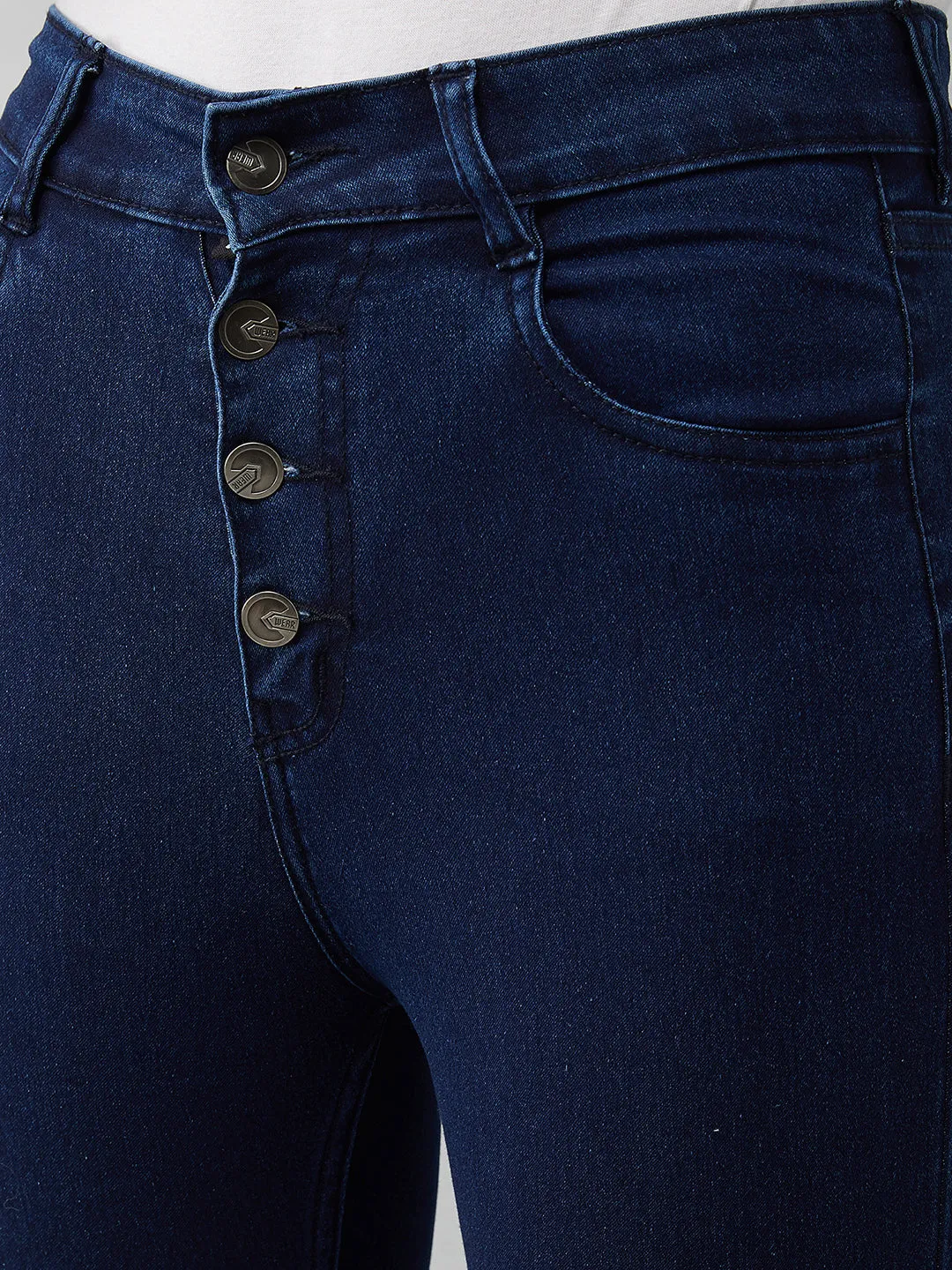 24/7 Comfort Navy Blue Cotton Skinny Fit Cropped High Rise Stretchable Denim Jeans