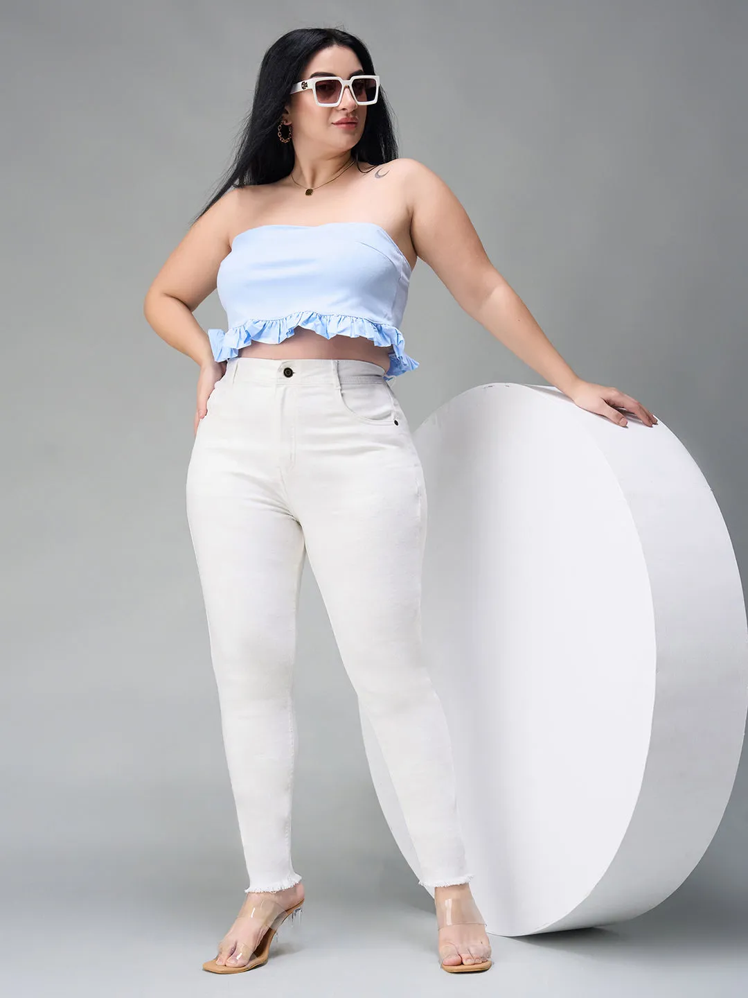 24/7 comfort Women's White Skinny High Rise Bleached Cropped Stretchable Denim Jeans