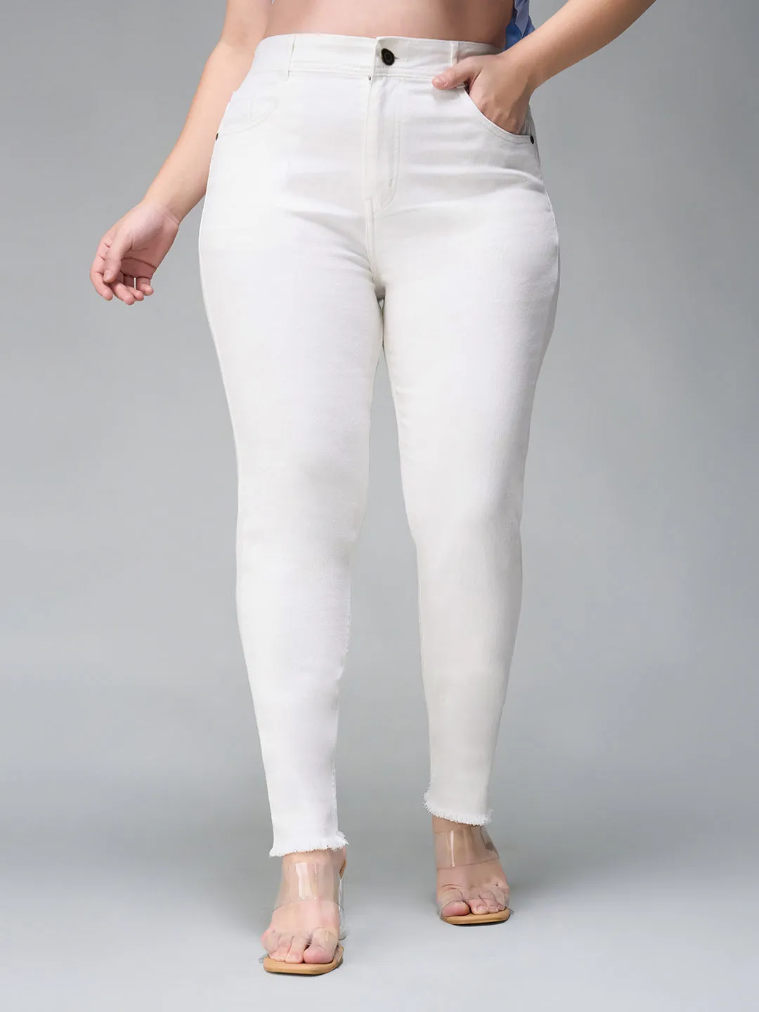 24/7 comfort Women's White Skinny High Rise Bleached Cropped Stretchable Denim Jeans