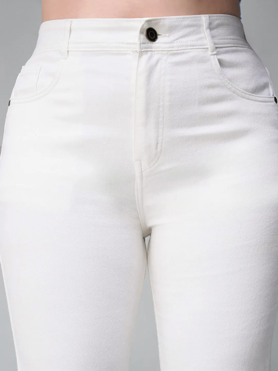24/7 comfort Women's White Skinny High Rise Bleached Cropped Stretchable Denim Jeans