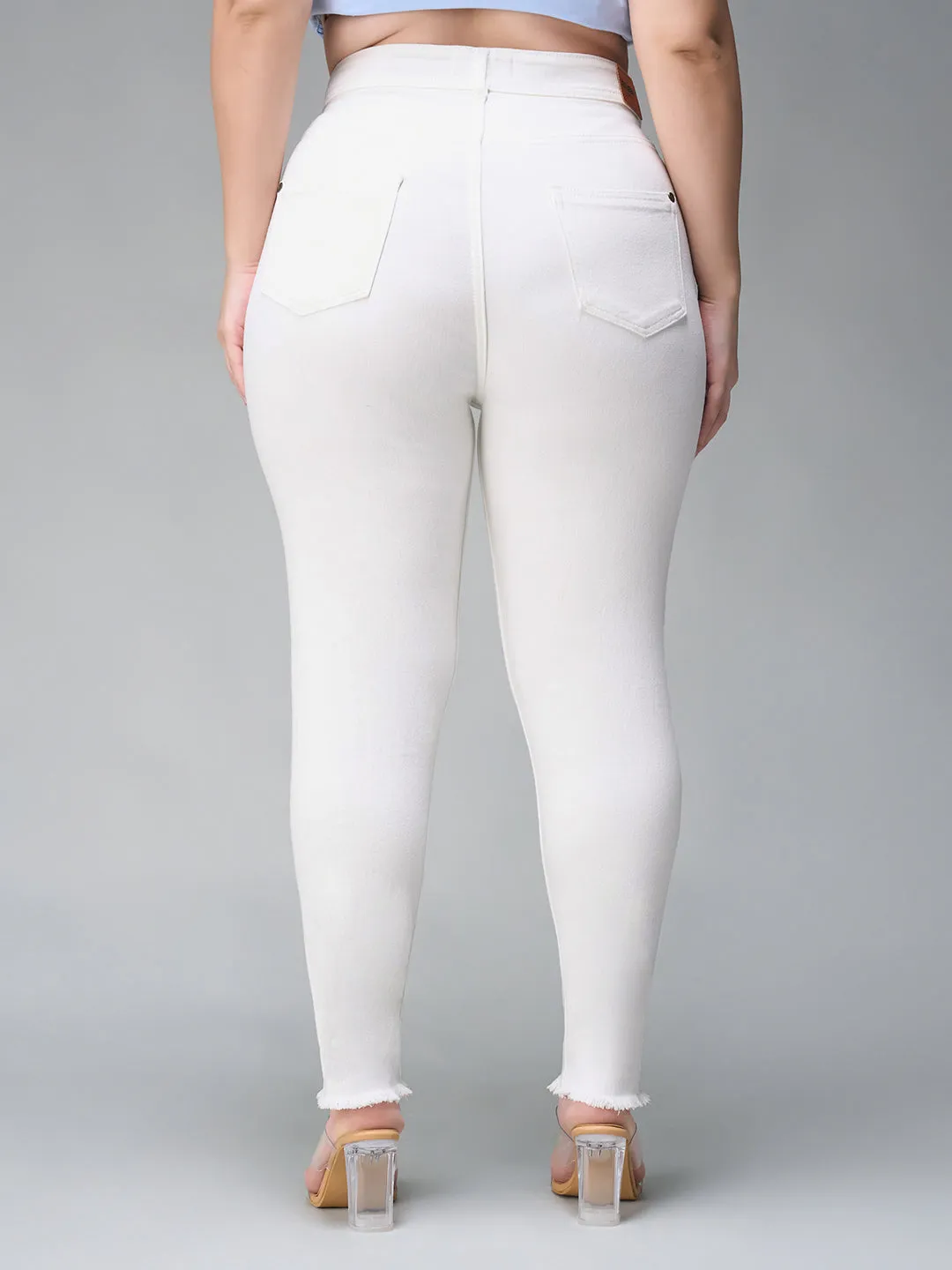 24/7 comfort Women's White Skinny High Rise Bleached Cropped Stretchable Denim Jeans