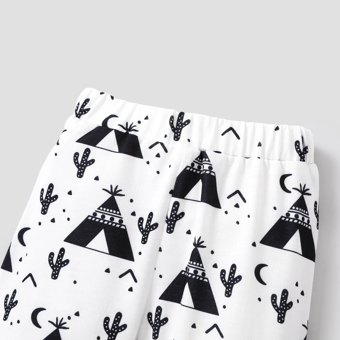 3pcs Baby Boy Letter Graphic Short-sleeve Romper and Allover Cactus Print Pants & Striped Hat Set