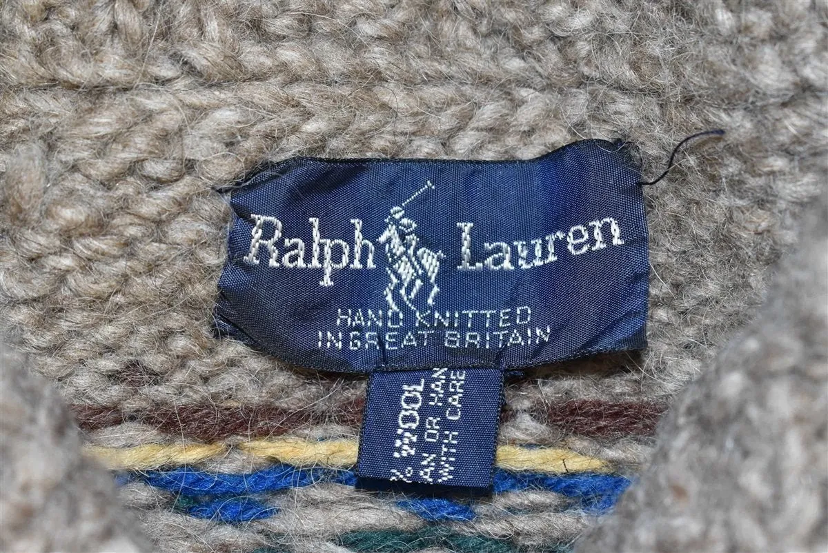 80s Ralph Lauren Gray Cable Knit Sweater Medium