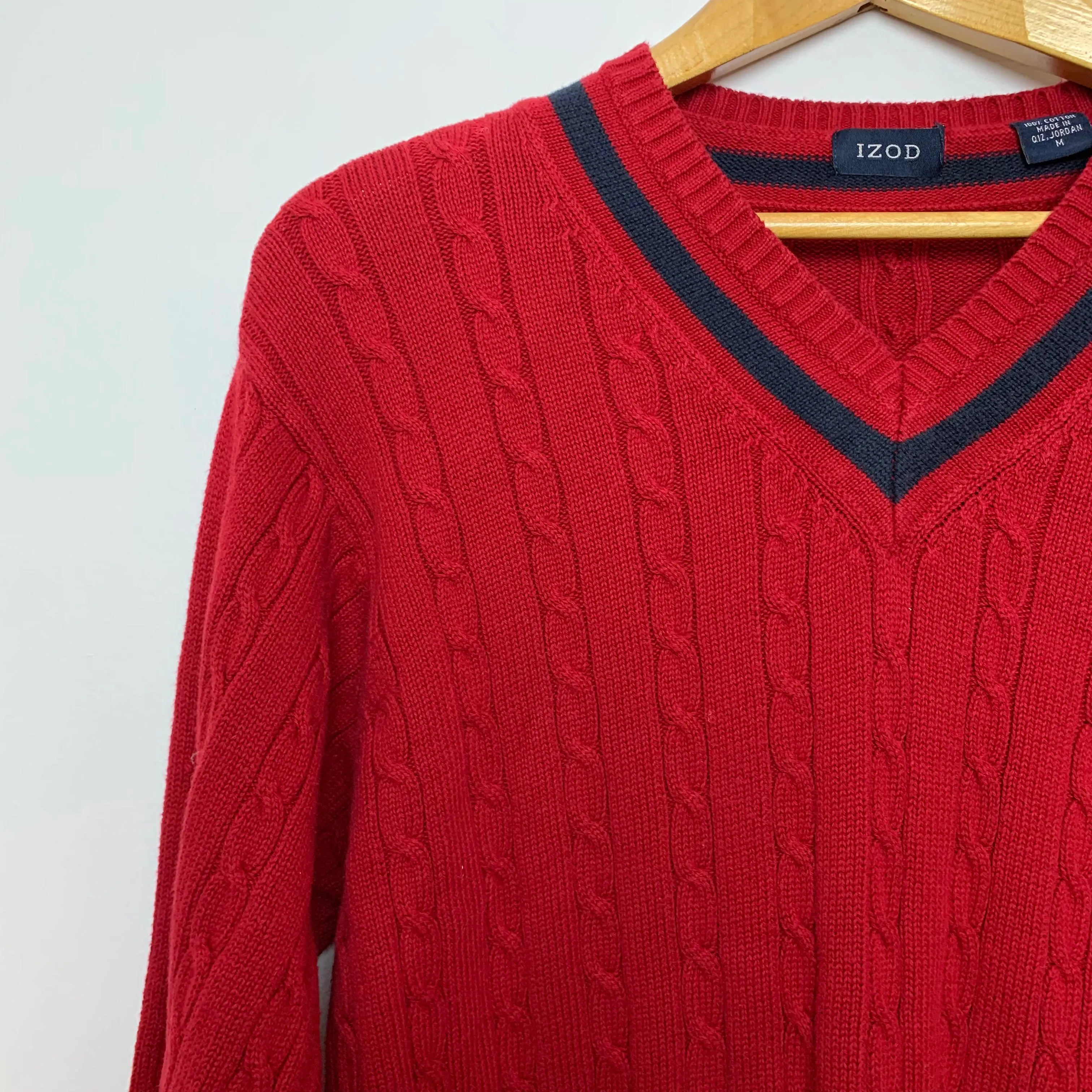 90s Izod Red Navy Blue V Neck Sweater