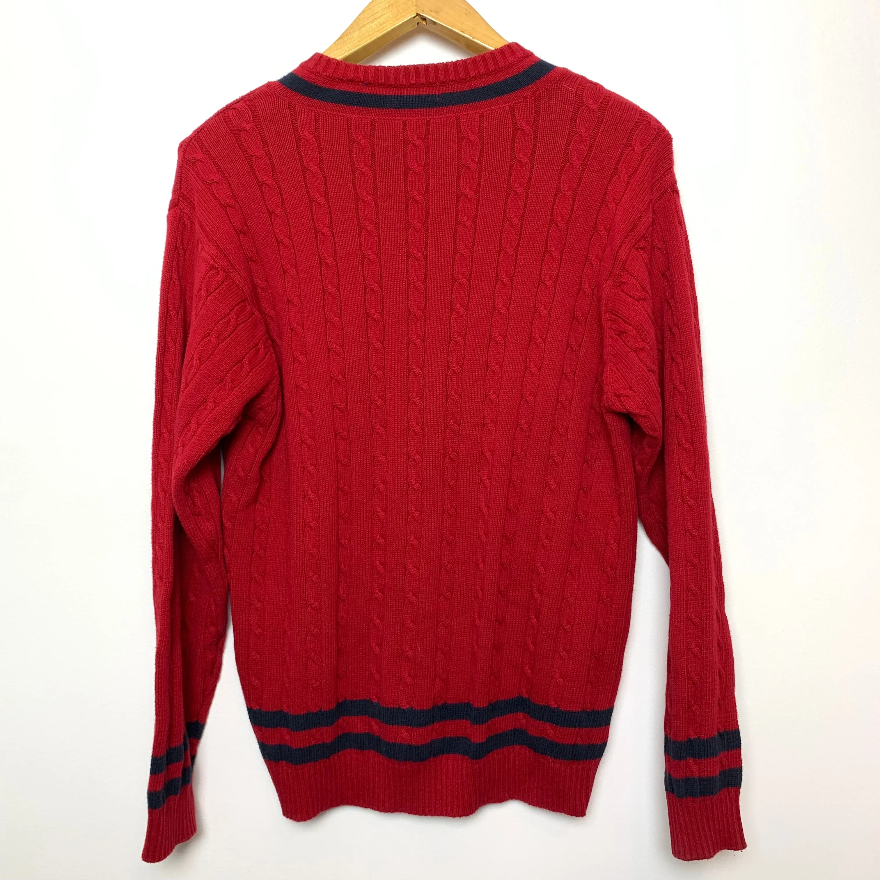 90s Izod Red Navy Blue V Neck Sweater