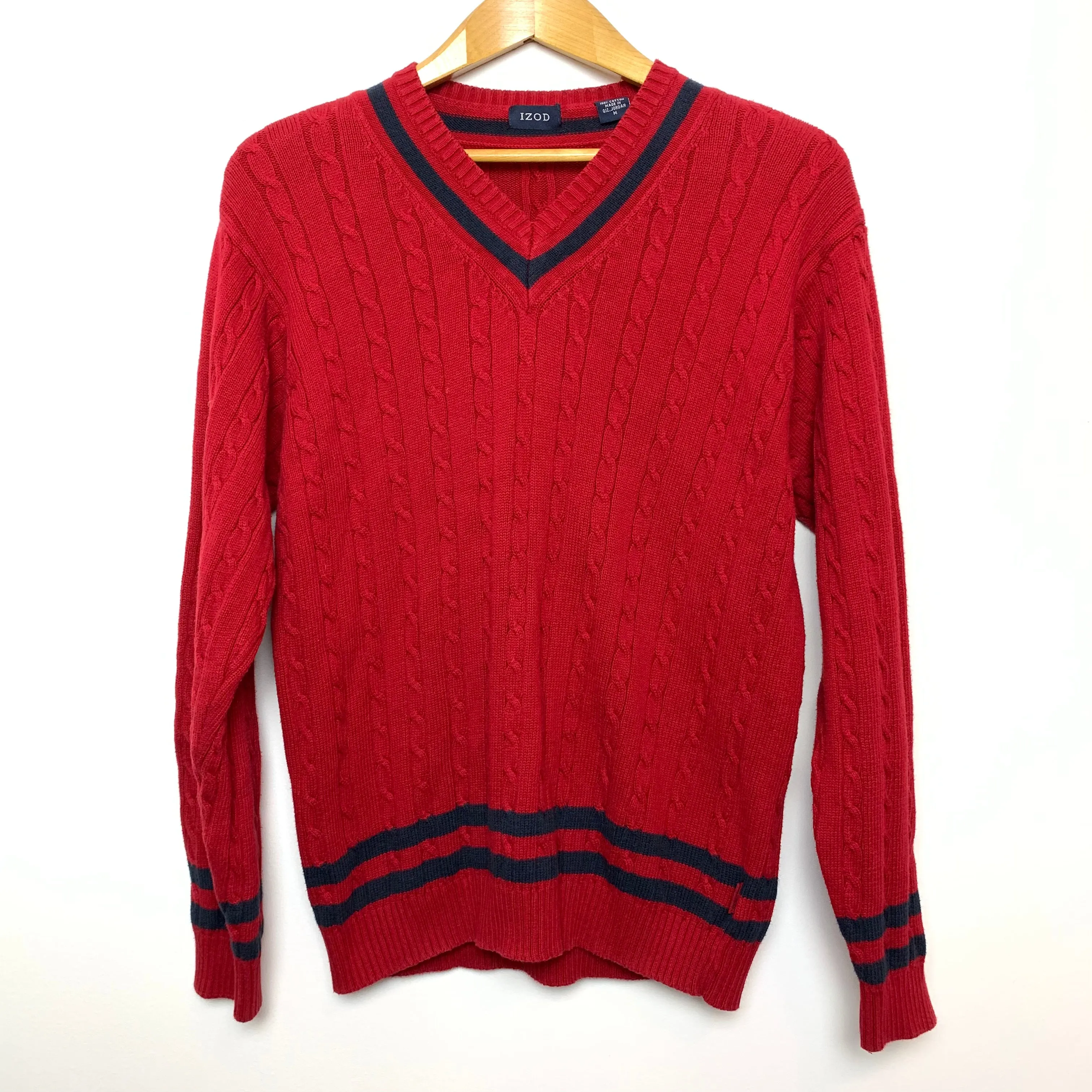 90s Izod Red Navy Blue V Neck Sweater