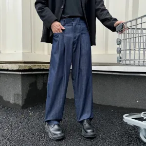 Aidase Men Loose Casual Stripe Denim Wide Leg Cargo Jeans Baggy Pants Japan Korean Streetwear Cityboy Vintage Harem Jeans Trousers