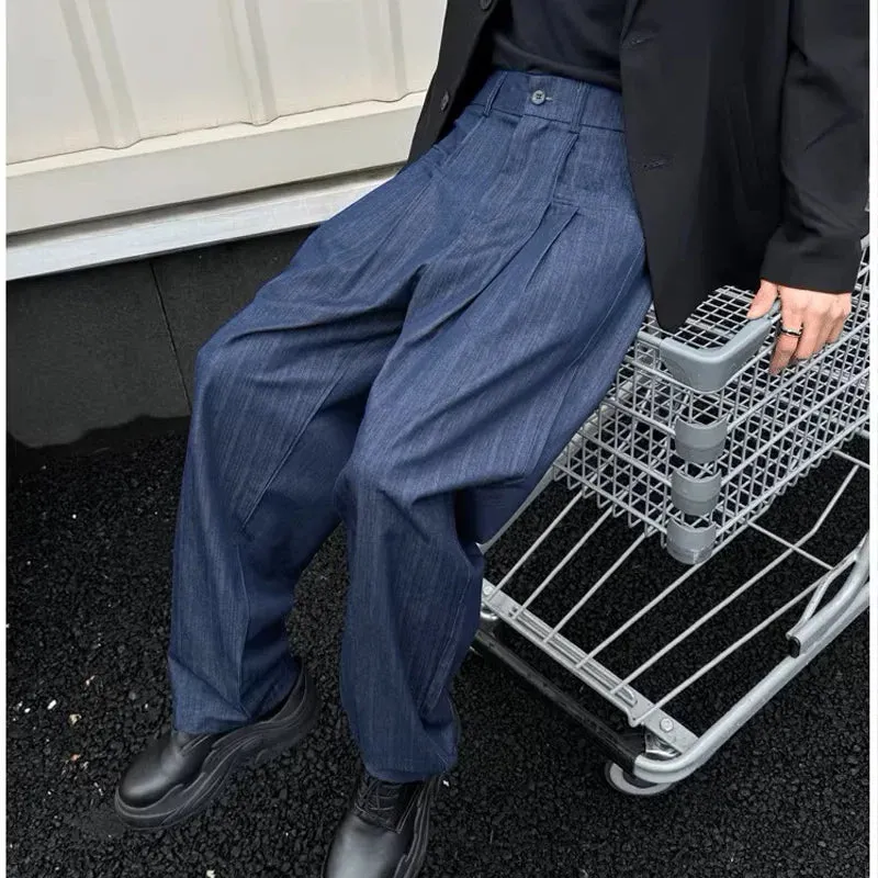 Aidase Men Loose Casual Stripe Denim Wide Leg Cargo Jeans Baggy Pants Japan Korean Streetwear Cityboy Vintage Harem Jeans Trousers
