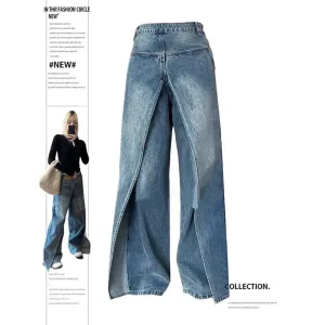 Aiertu Women Blue Jeans Y2k Vintage High Waist Baggy Cowboy Pants Aesthetic Harajuku Denim Trousers 90s Trashy Emo 2000s Grunge Clothes