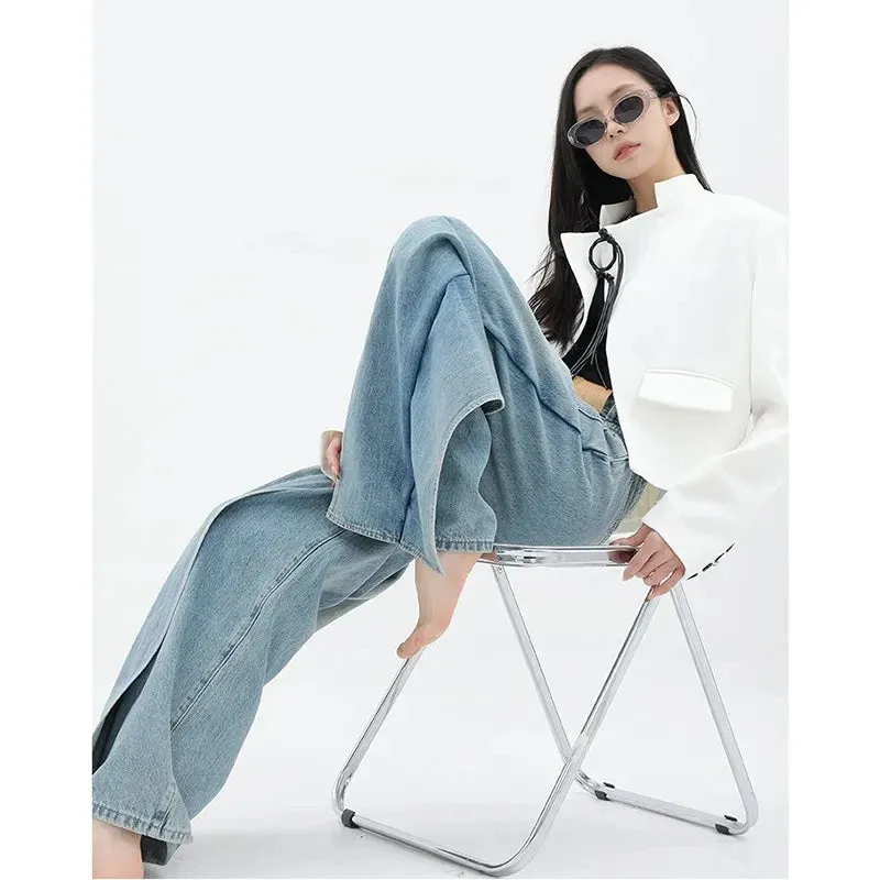 Aiertu Women Blue Jeans Y2k Vintage High Waist Baggy Cowboy Pants Aesthetic Harajuku Denim Trousers 90s Trashy Emo 2000s Grunge Clothes