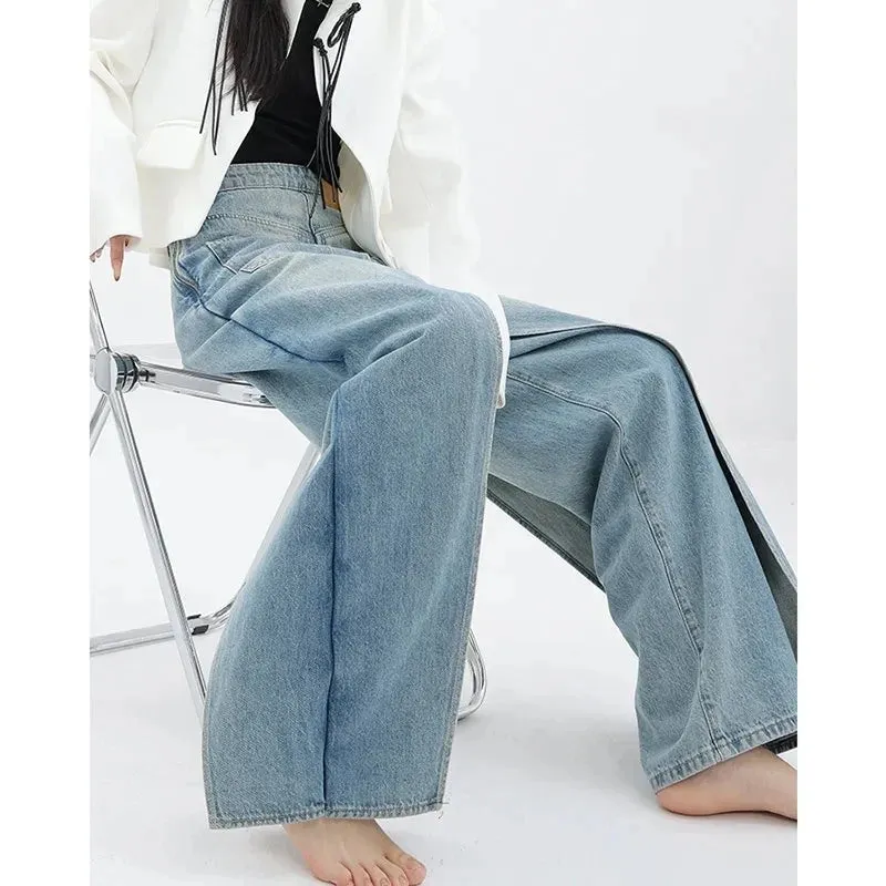 Aiertu Women Blue Jeans Y2k Vintage High Waist Baggy Cowboy Pants Aesthetic Harajuku Denim Trousers 90s Trashy Emo 2000s Grunge Clothes