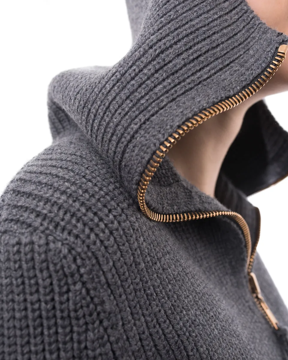 Alexander McQueen Grey Knit Zipper Front Peplum Sweater - M