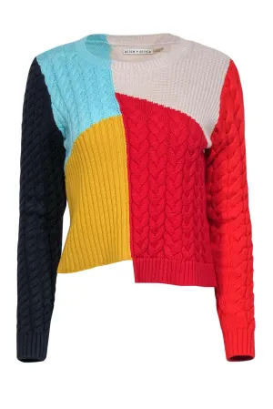 Alice & Olivia - Multicolor Colorblocked Multi-Textured Asymmetric Sweater Sz M
