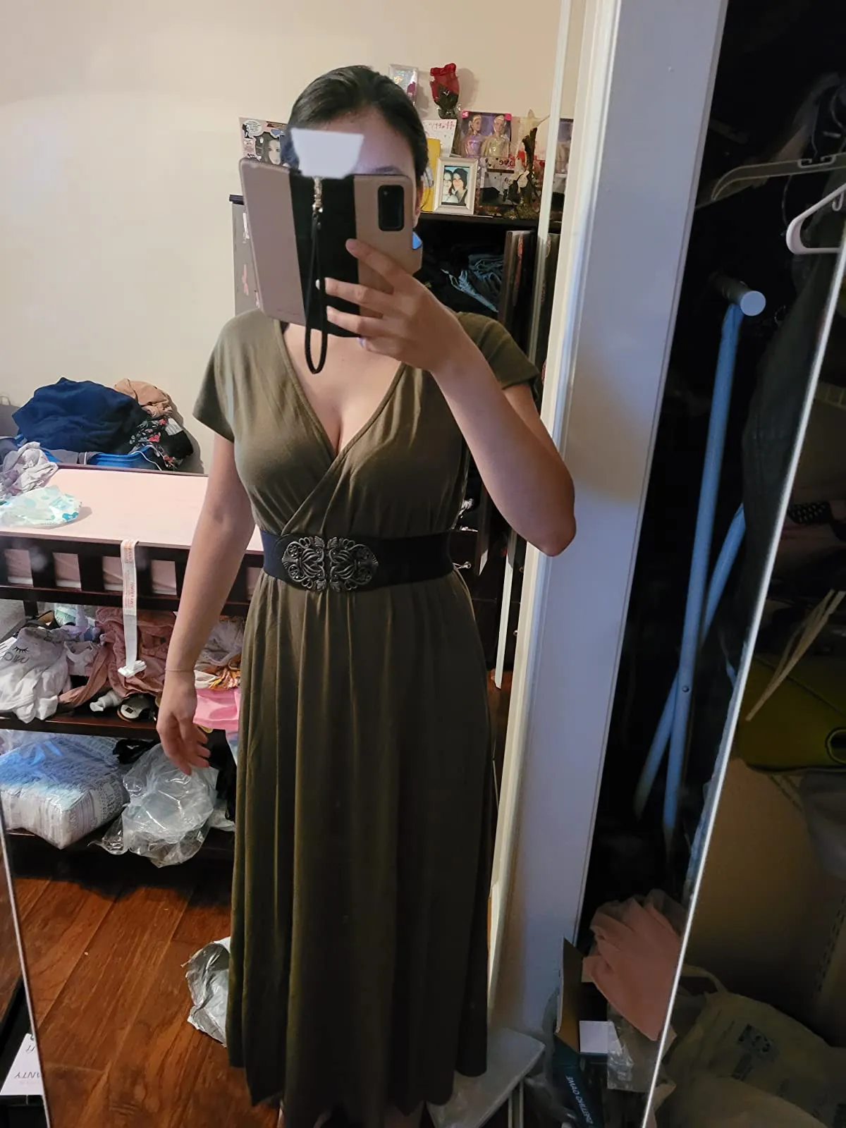 Army Women Cap Sleeve Loose Plain Pockets Maxi Casual Formal Long Dresses - REPHYLLIS