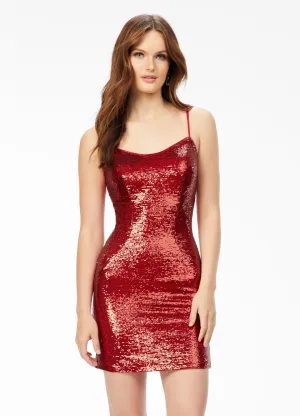 Ashley Lauren 4446 Size 8 Ruby Red Cocktail Dress Scoop neckline Lace Up Back Fitted