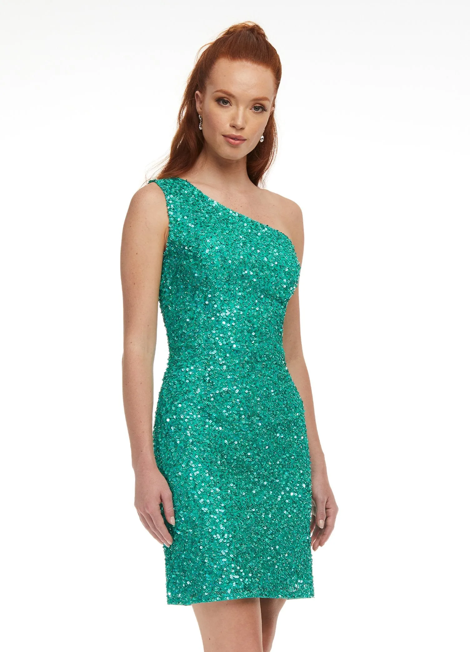 Ashley Lauren 4469 Size 8, 10 Ultra Pink Cocktail Dress One Shoulder Asymmetrical Lace Up Back