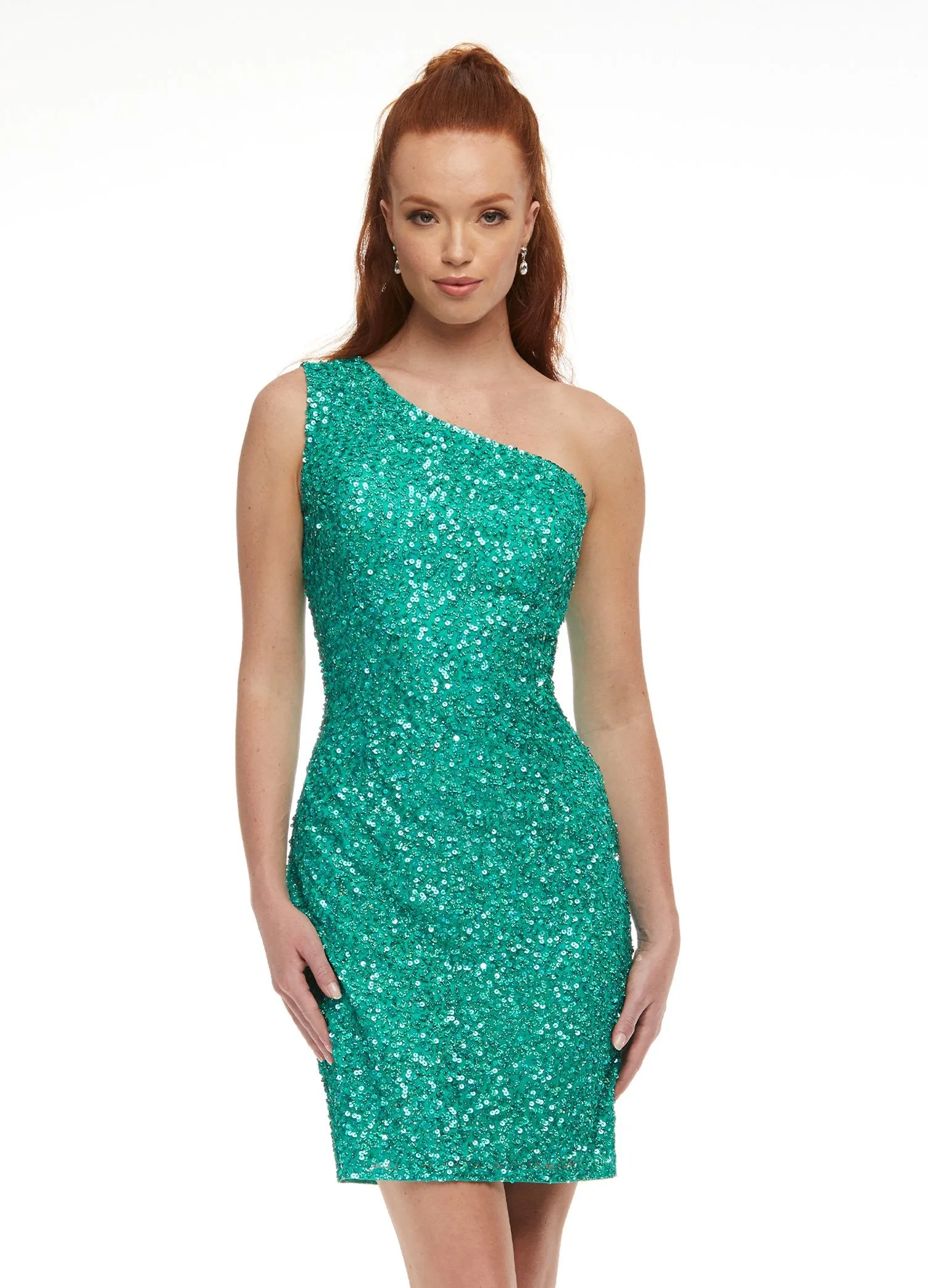 Ashley Lauren 4469 Size 8, 10 Ultra Pink Cocktail Dress One Shoulder Asymmetrical Lace Up Back