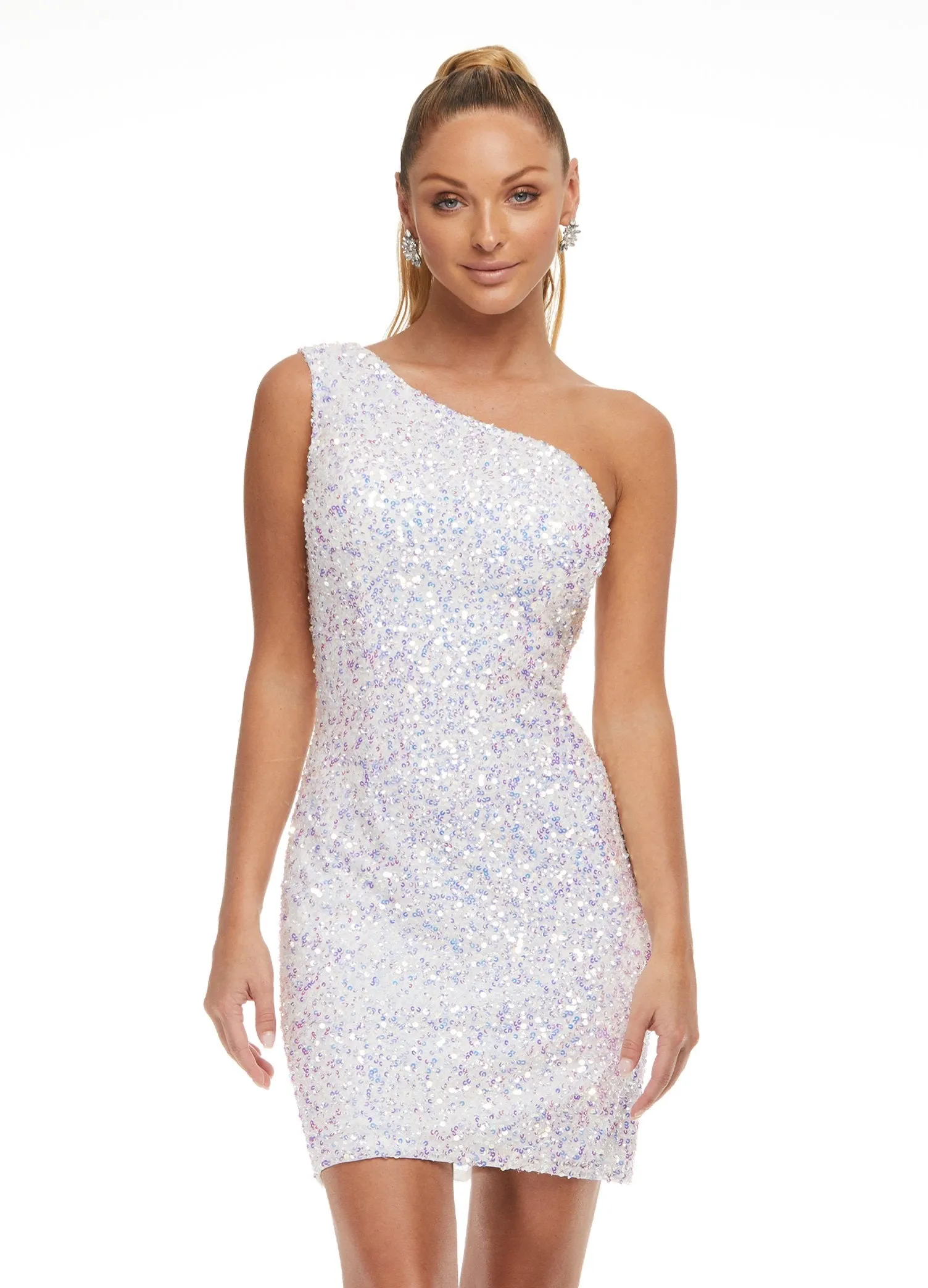 Ashley Lauren 4469 Size 8, 10 Ultra Pink Cocktail Dress One Shoulder Asymmetrical Lace Up Back