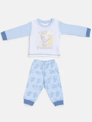 Baby Boy "Happy Dreamer" Long Pyjama Set-White & Baby Blue