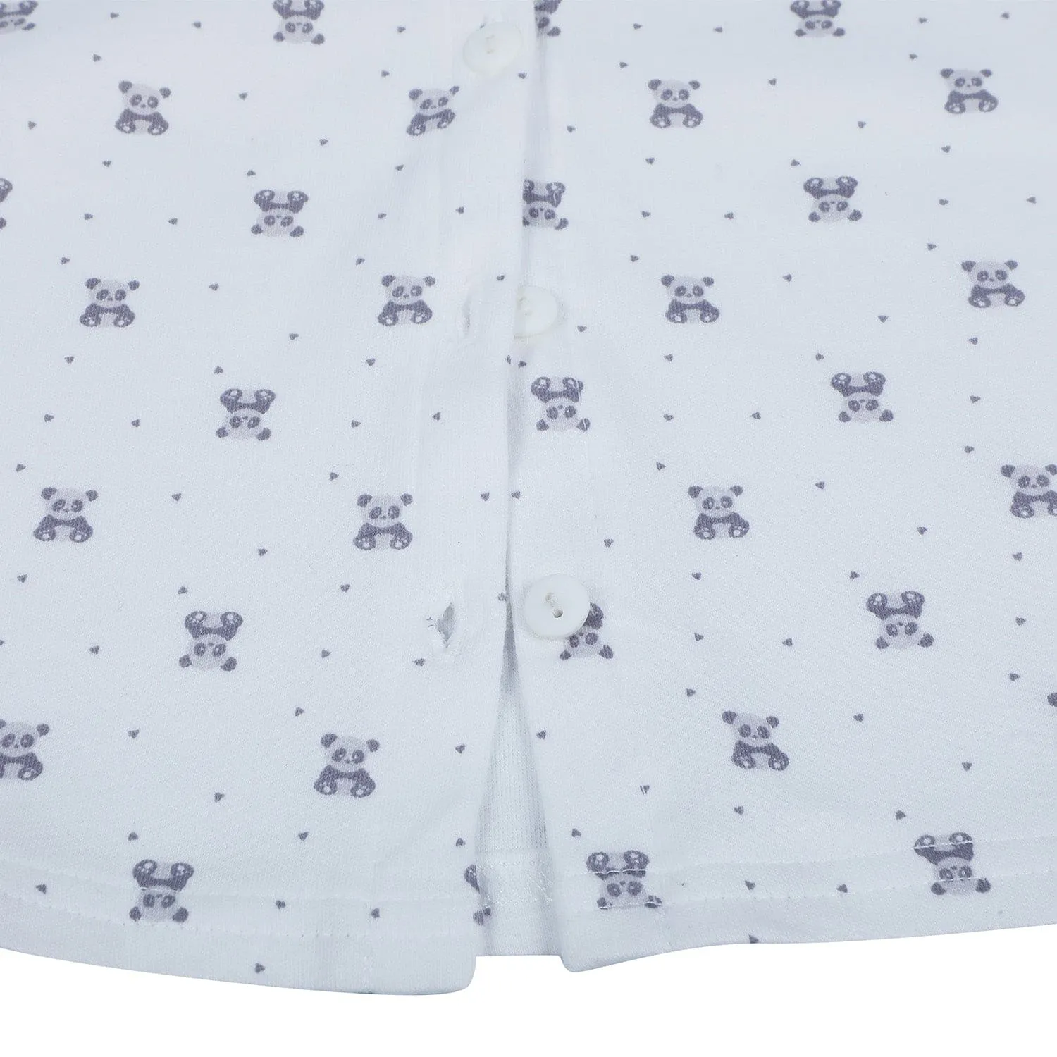 Baby Moo Panda Print Soft Cotton Full Sleeves Top And Pyjama 2pcs Night Suit - White