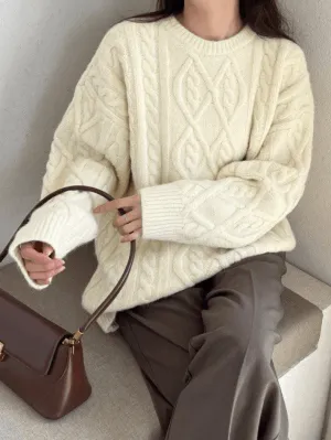 Back To School Sonicelife Crew Neck Cable Knit Pullover Sweater