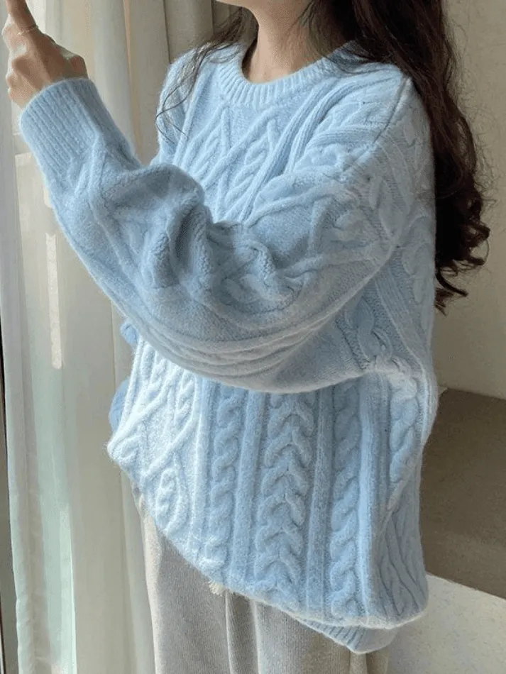 Back To School Sonicelife Crew Neck Cable Knit Pullover Sweater