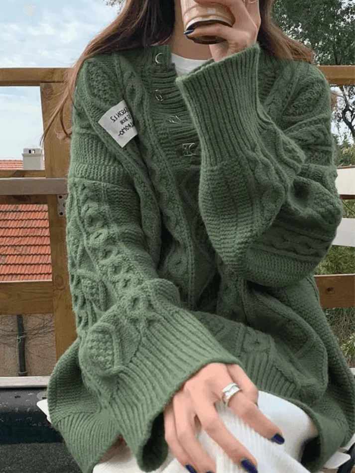 Back To School Sonicelife Oversized V Neck Cable Knit Sweater