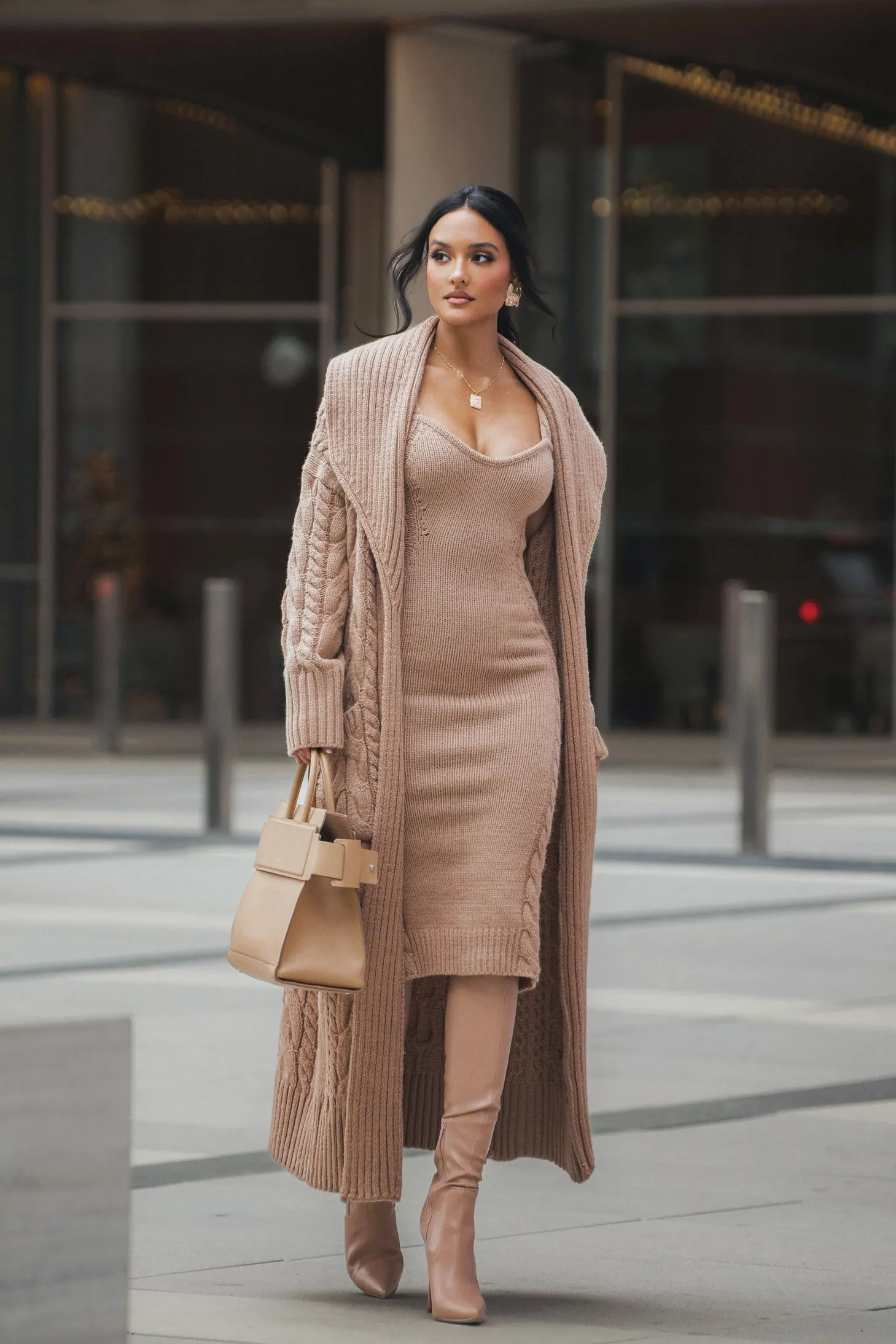 Beige Upstate Cable Knit Cardigan