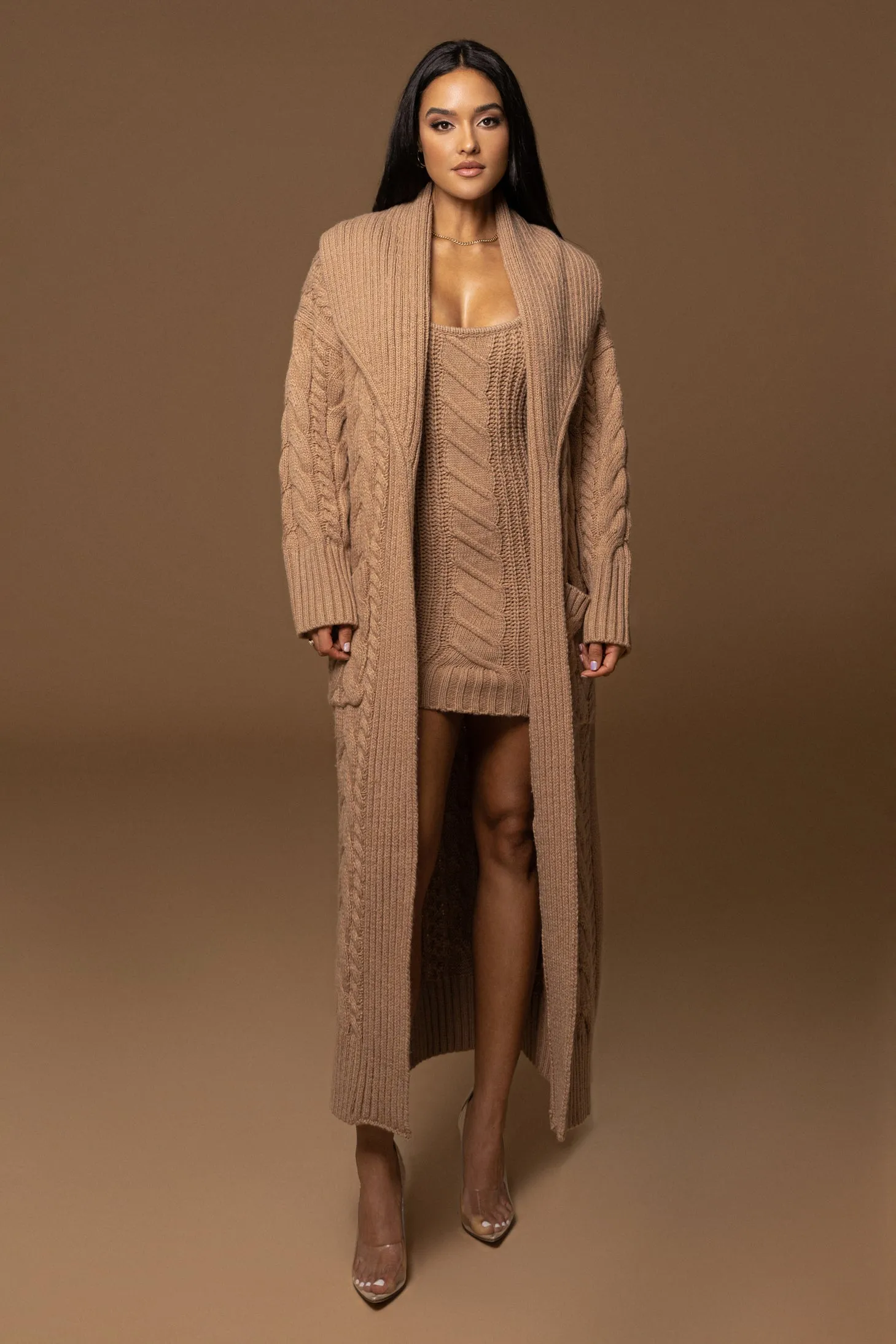 Beige Upstate Cable Knit Cardigan