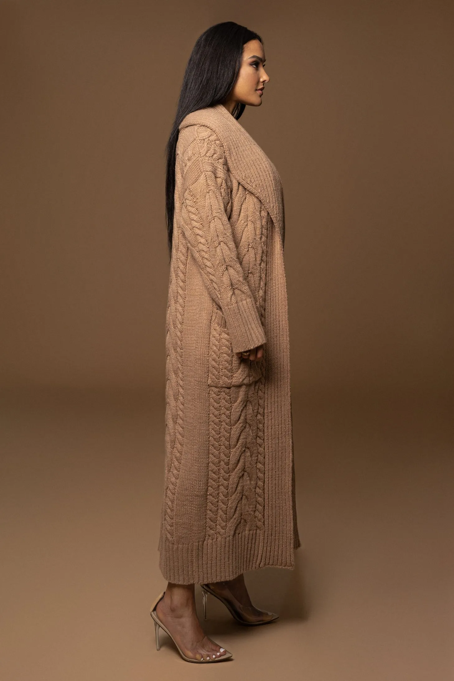 Beige Upstate Cable Knit Cardigan