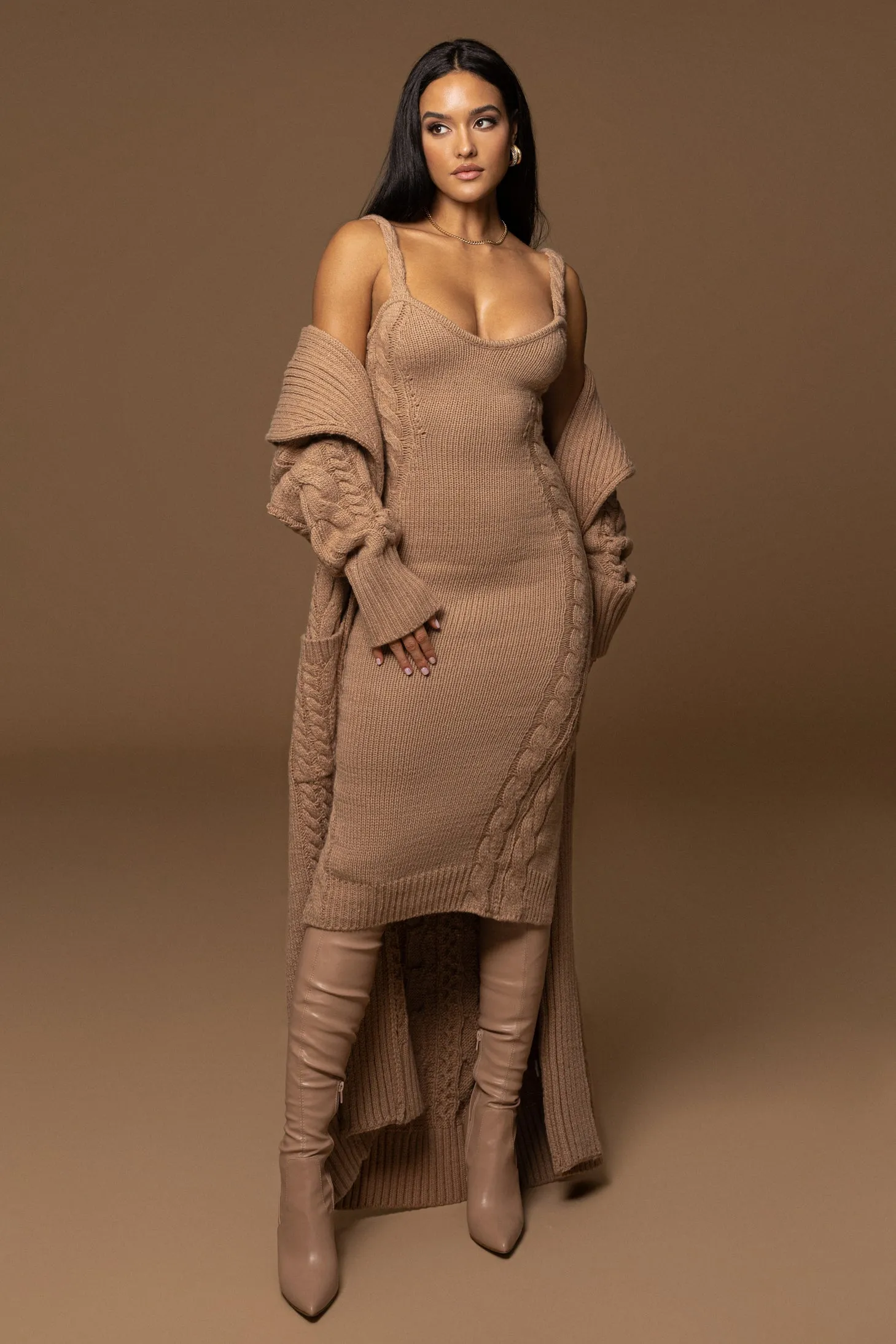 Beige Upstate Cable Knit Cardigan