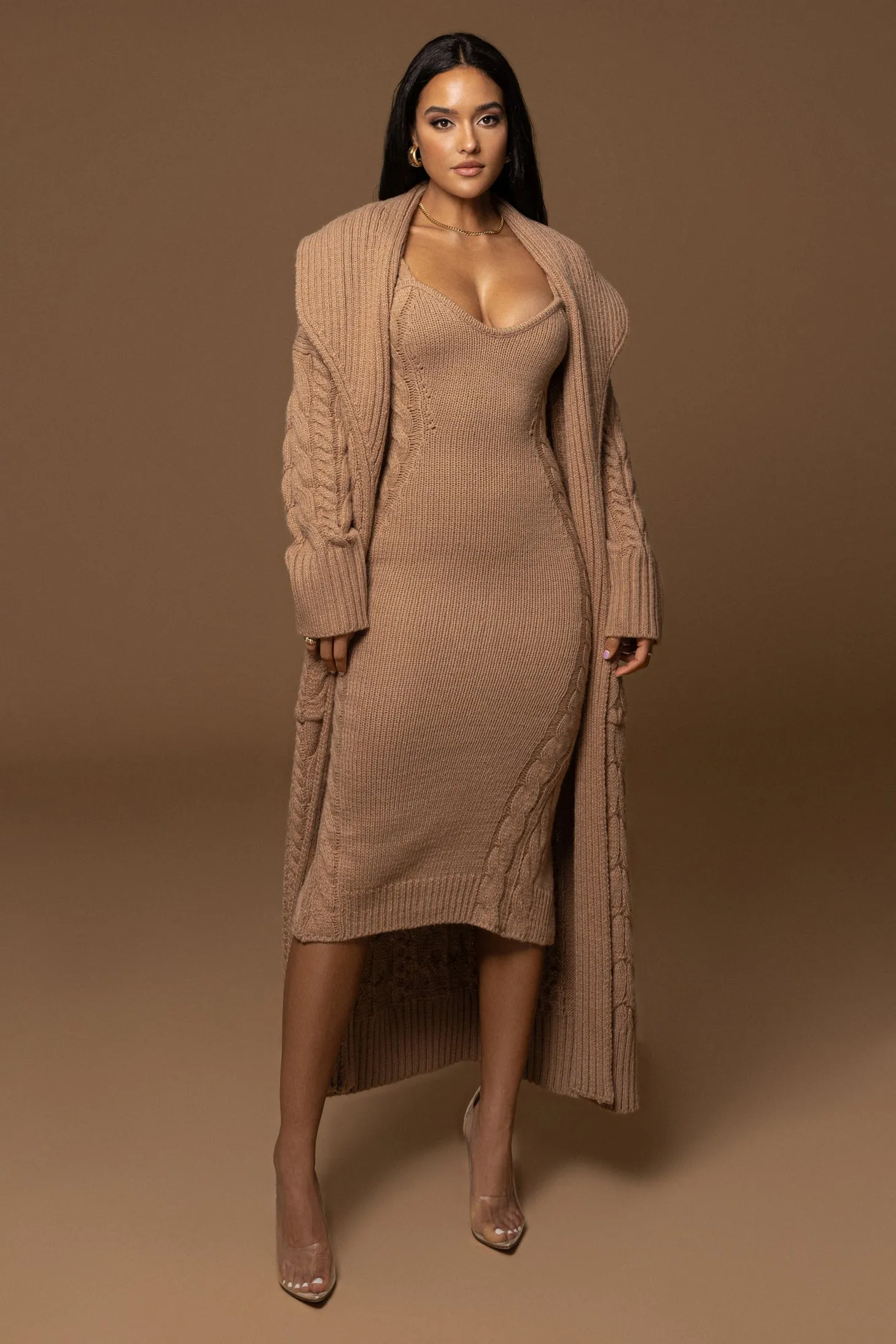 Beige Upstate Cable Knit Cardigan