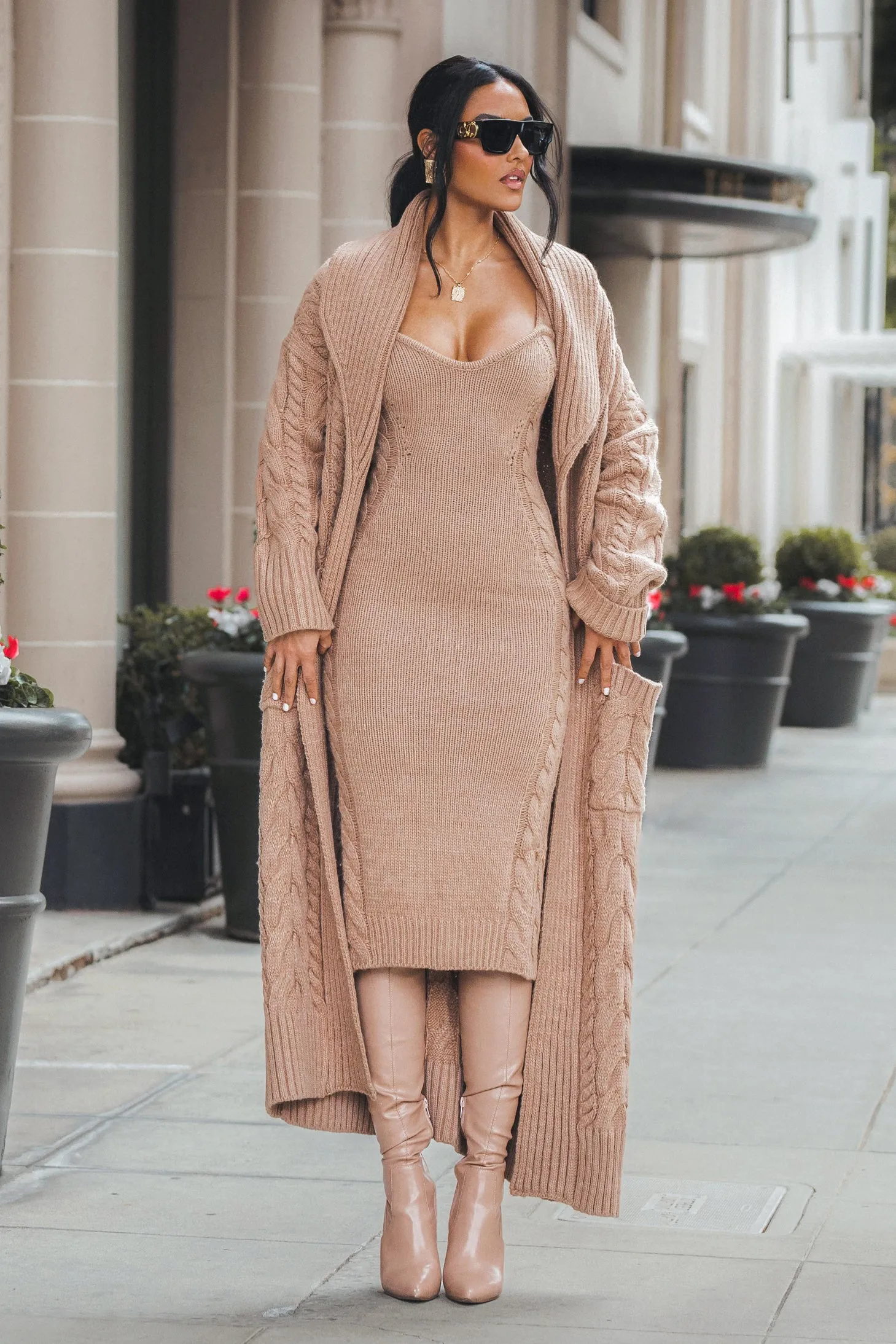 Beige Upstate Cable Knit Cardigan