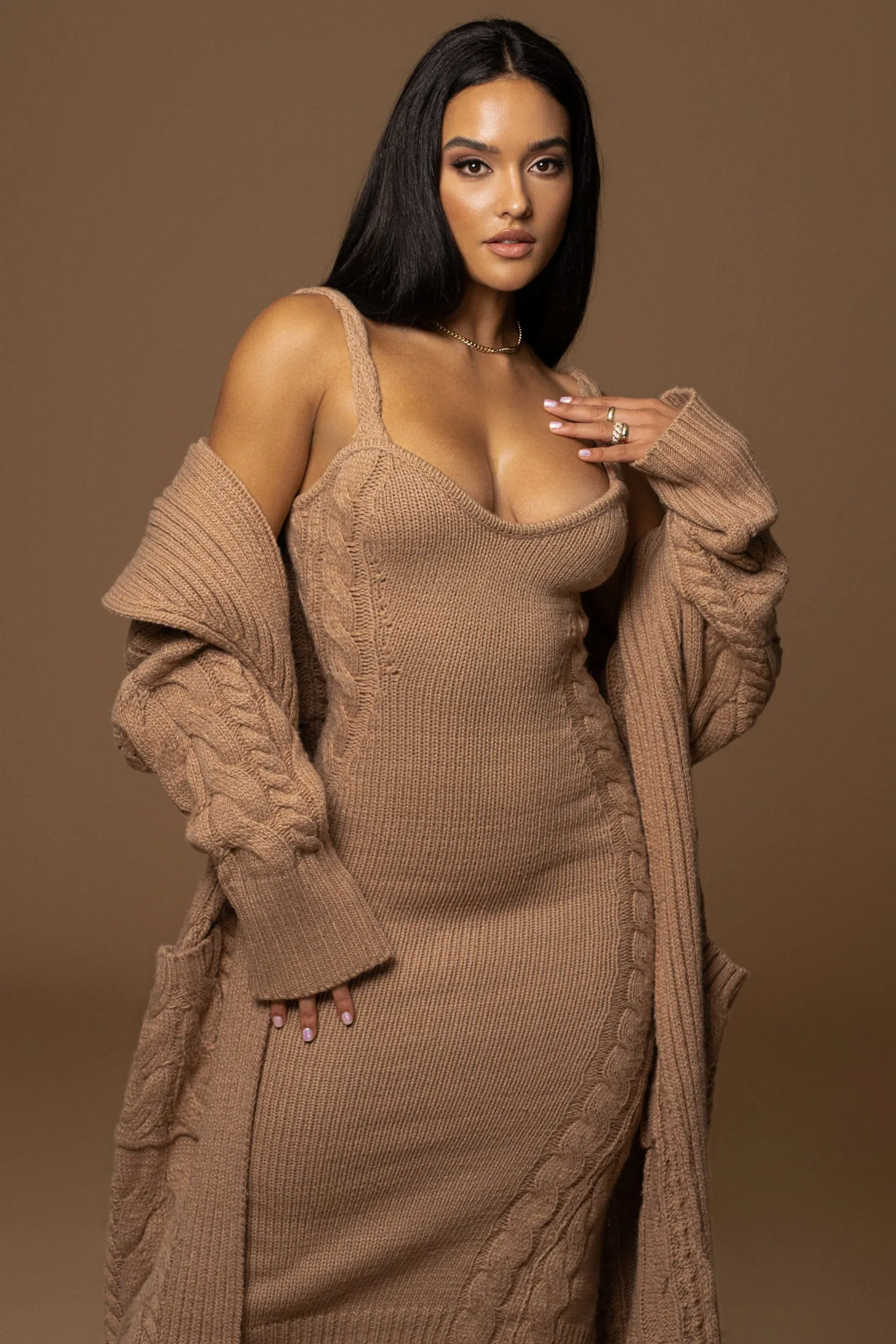 Beige Upstate Cable Knit Cardigan