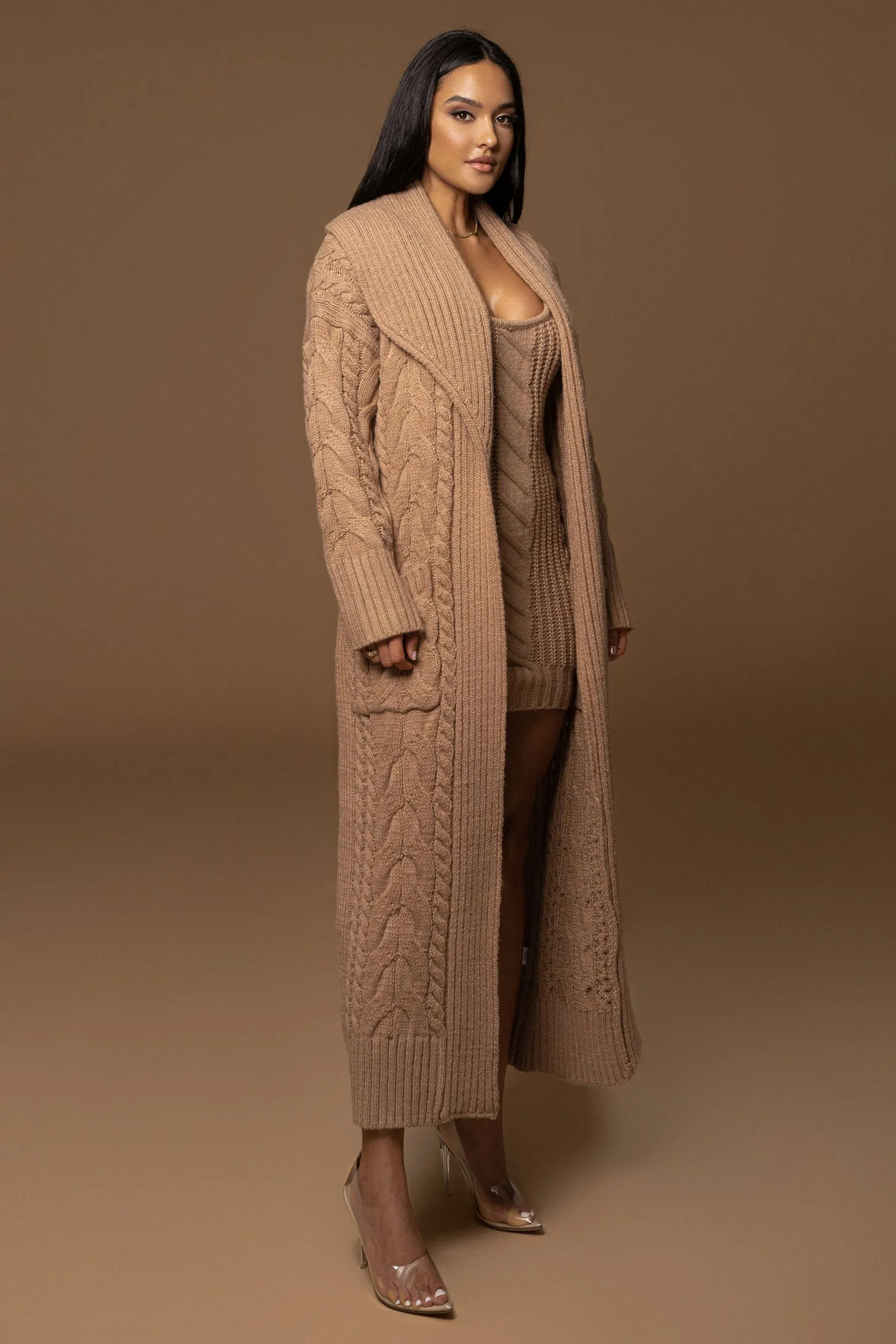Beige Upstate Cable Knit Cardigan