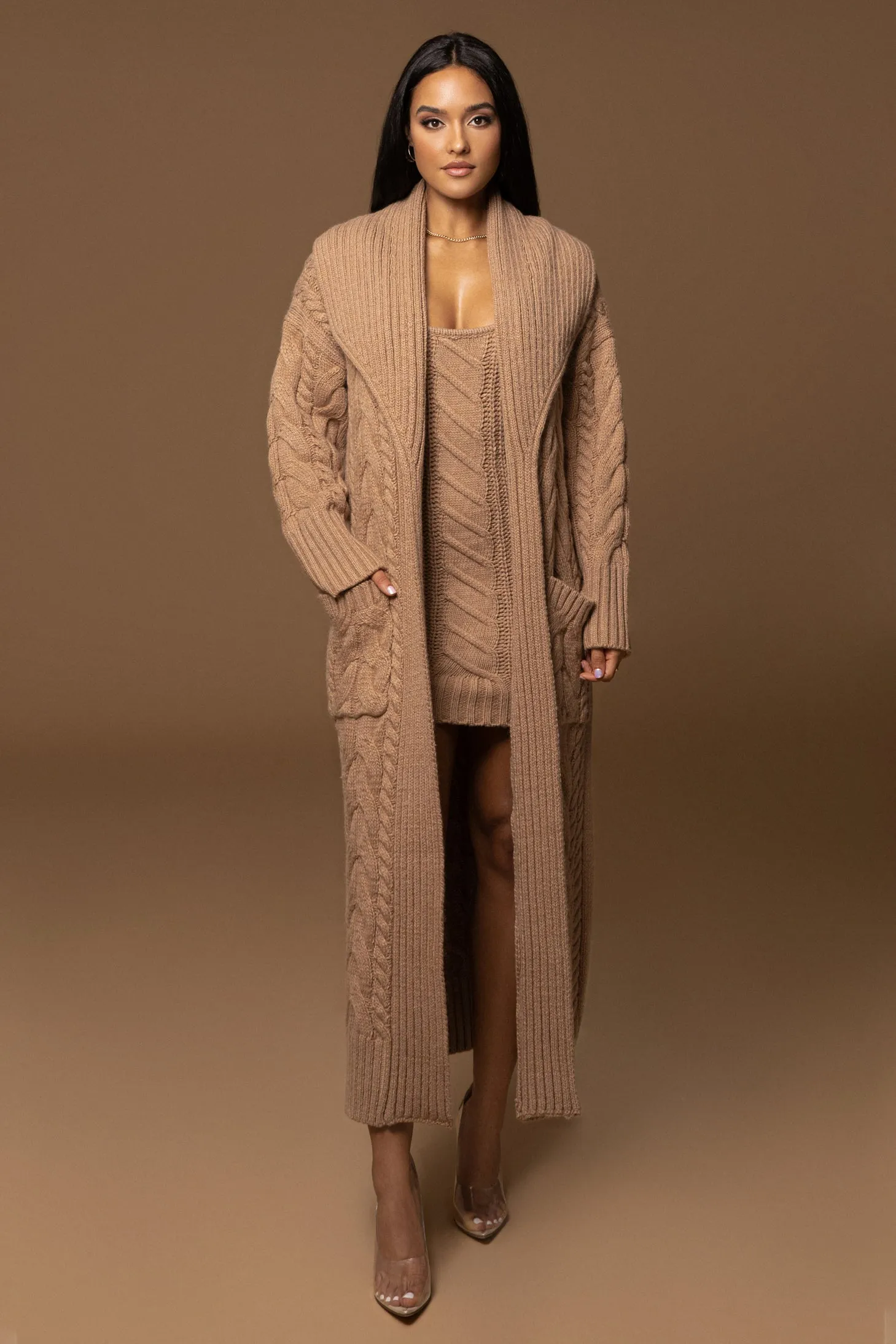 Beige Upstate Cable Knit Cardigan