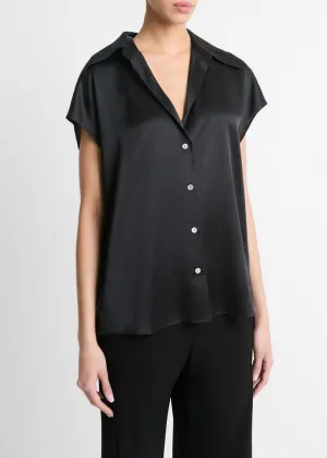 BLACK CAP SLEEVE RUCHED BACK BLOUSE
