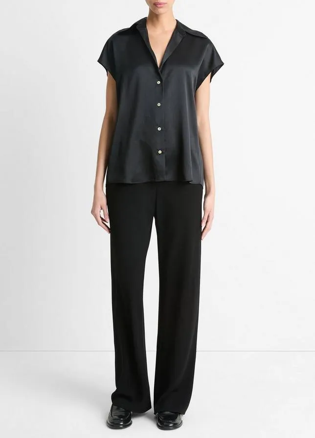 BLACK CAP SLEEVE RUCHED BACK BLOUSE
