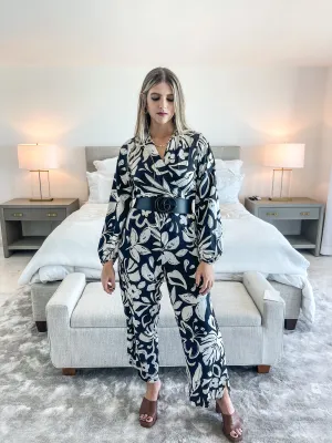 BLACK FLORAL PRINT JUMPSUIT