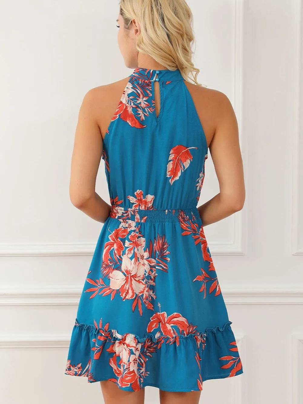 Blue Blossom Sleeveless Ruffle Mini Dress