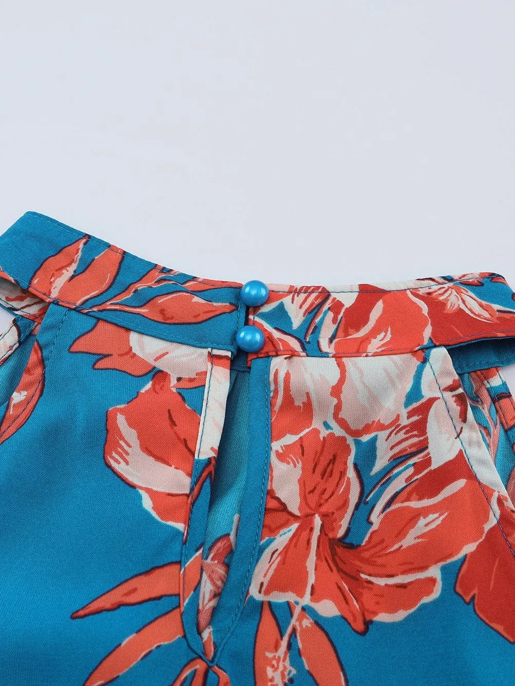 Blue Blossom Sleeveless Ruffle Mini Dress