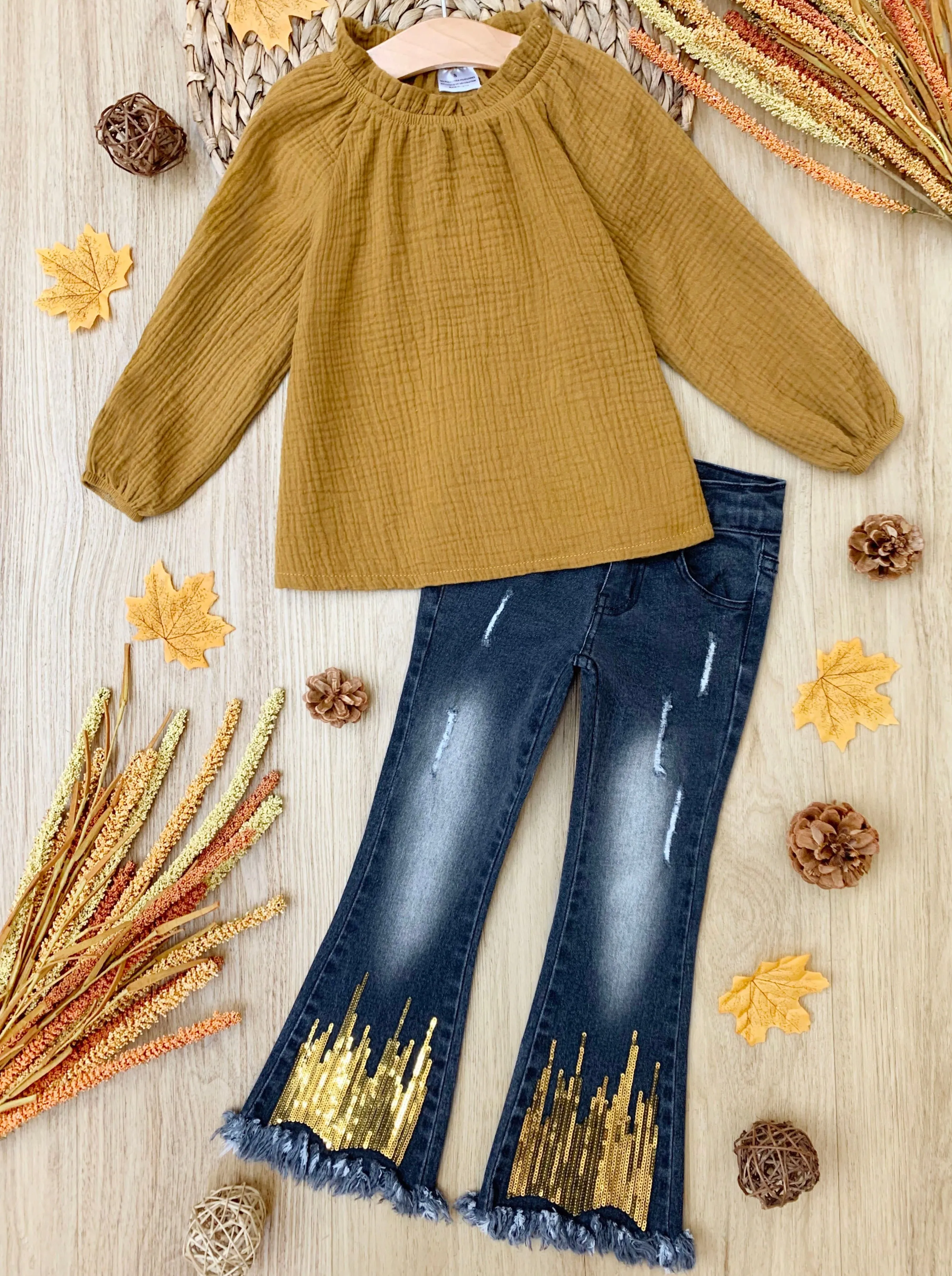 Boho Babe Sparkle Fringed Jeans Set