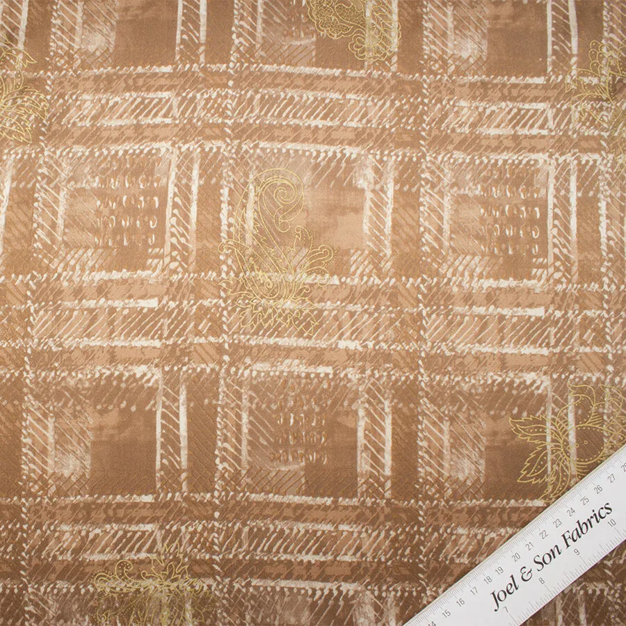 Brown/Cream Checkered Silk Satin