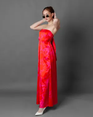 Budapest Strapless Floral Wide Leg Jumpsuit   Pockets