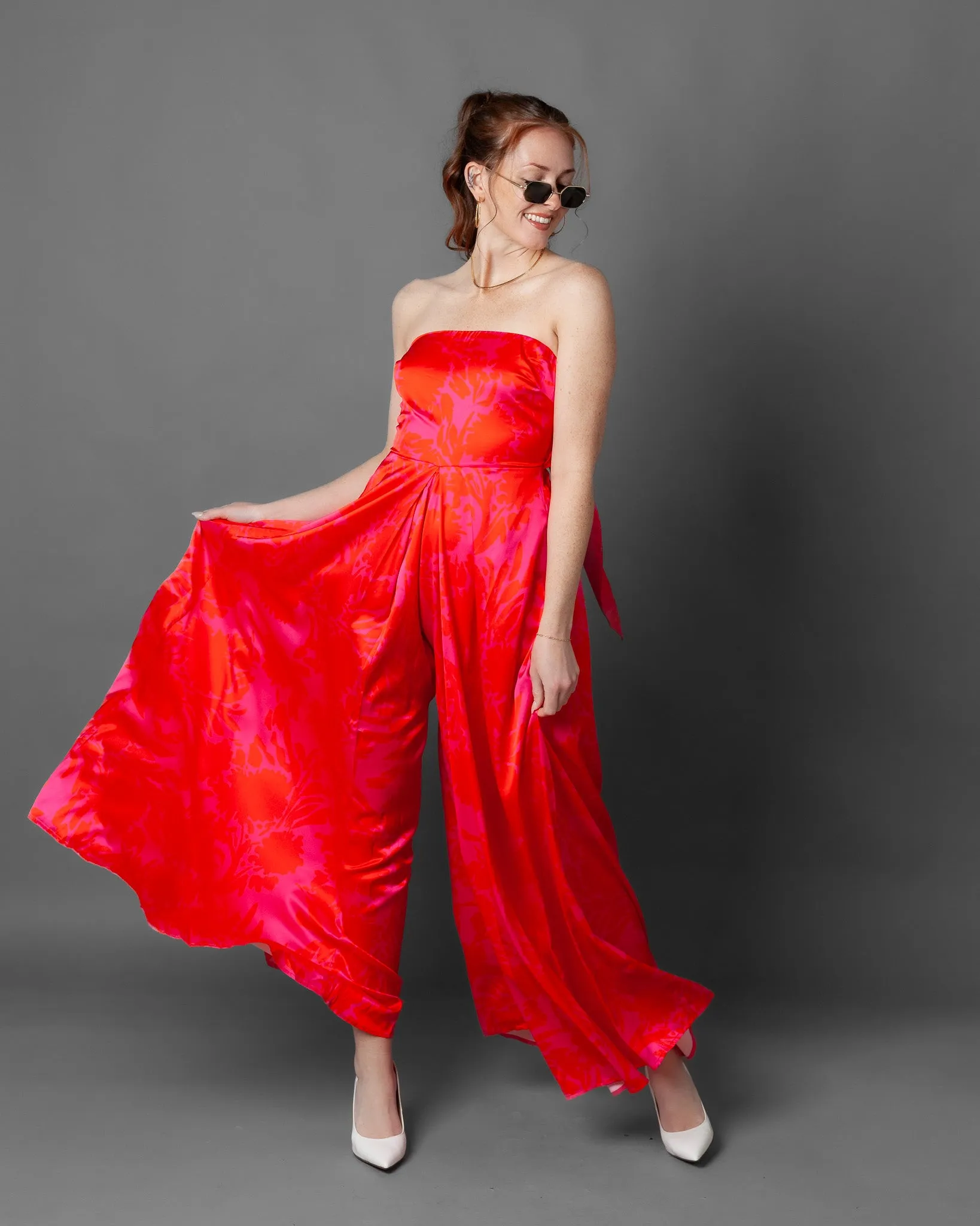 Budapest Strapless Floral Wide Leg Jumpsuit   Pockets