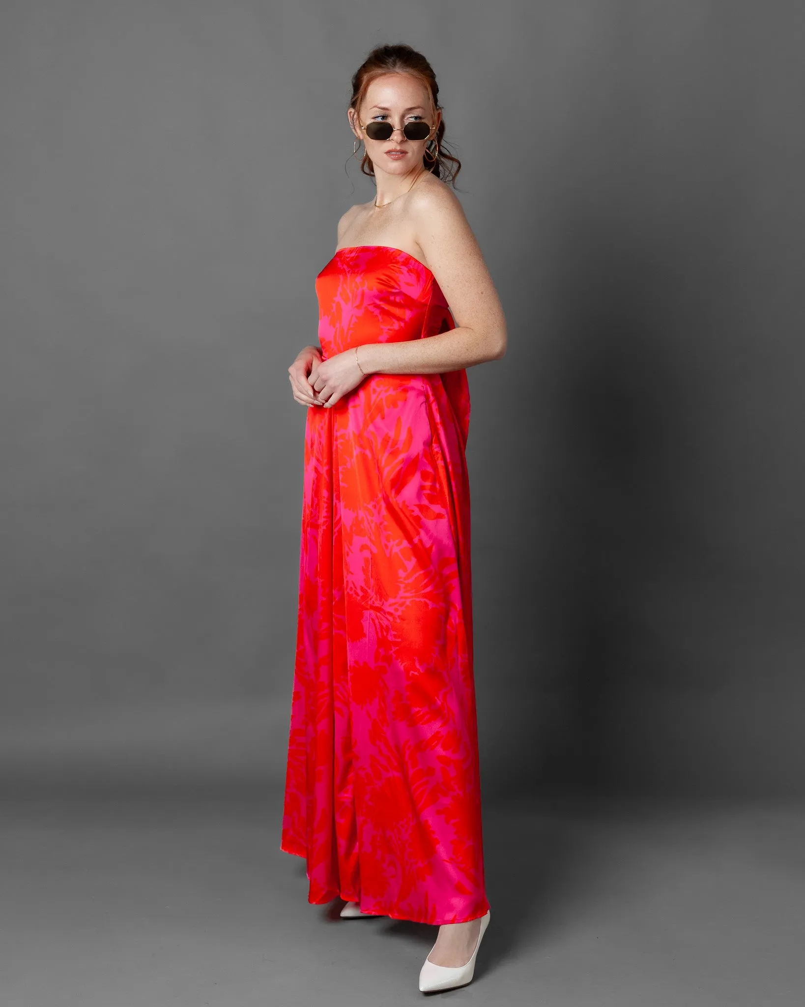 Budapest Strapless Floral Wide Leg Jumpsuit   Pockets