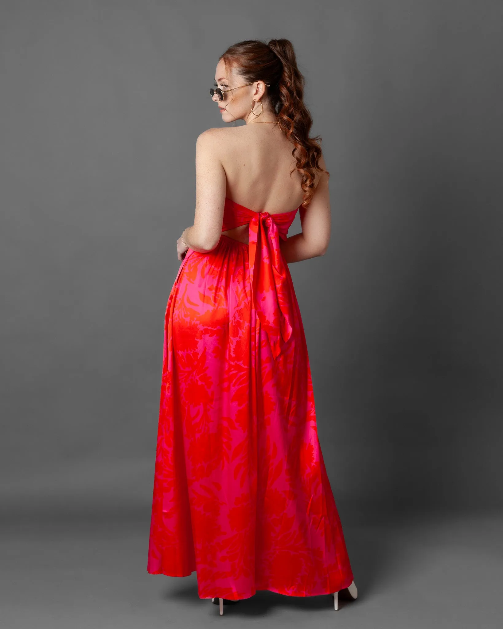 Budapest Strapless Floral Wide Leg Jumpsuit   Pockets